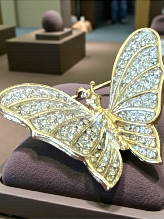 Jewelry - Vintage Gold-tone Butterfly Brooch with Pave-set Clear Rhinestones